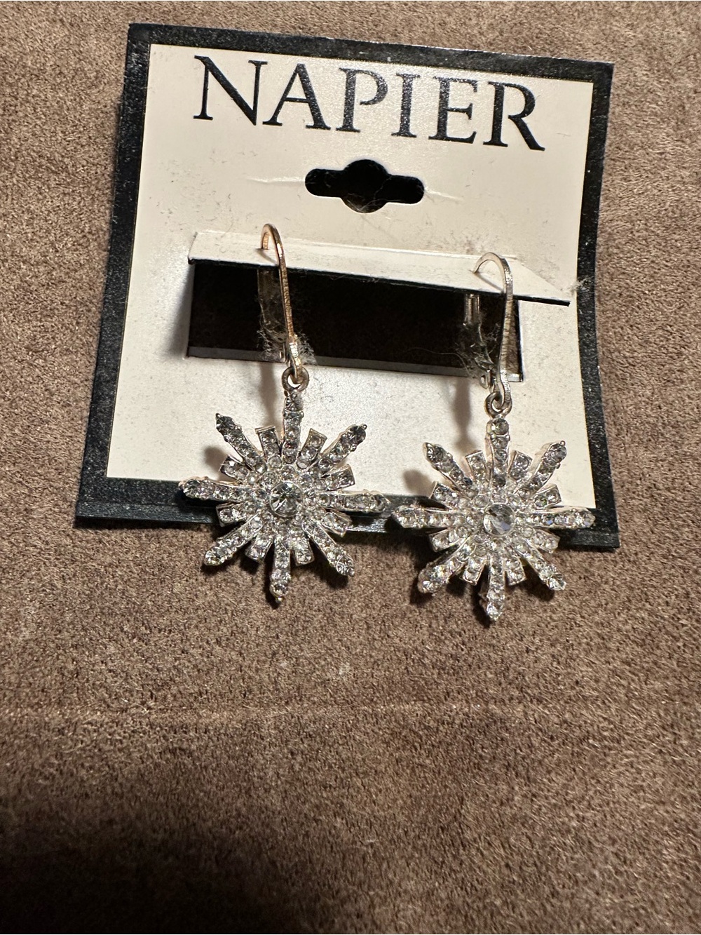 Napier Silver Crystal Starburst Drop Earrings - Silver